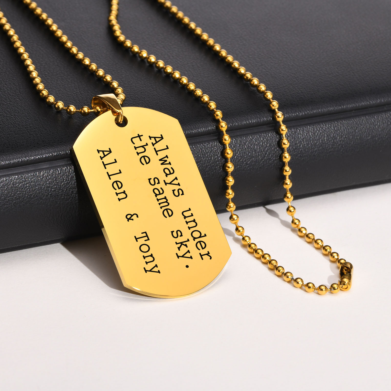 Mens Dog Tag Necklace - Mprainbow kalung pria terukir, liontin Tag