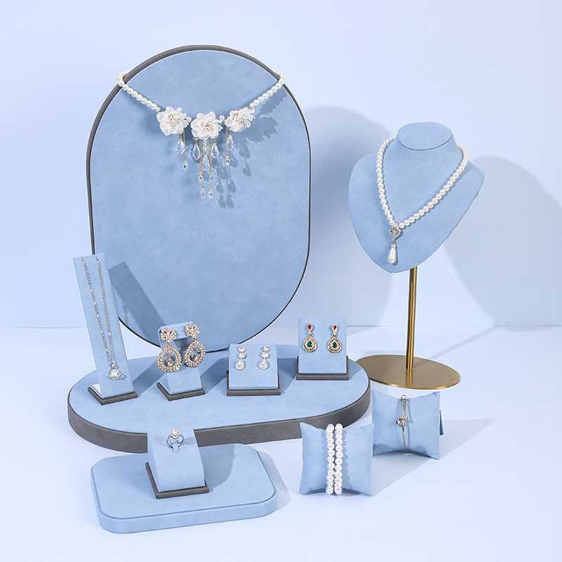 Jewelry Shop Watches - Set Display Perhiasan Mikrofiber Biru Muda,