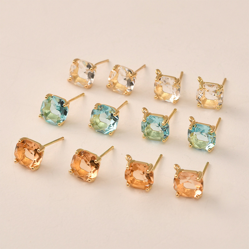 Pearl Stud Earrings - 10 Pasang Warna Segi Kaca Persegi