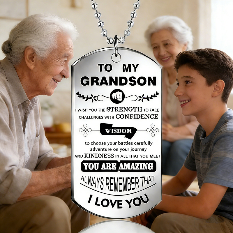 Mens Dog Tag Necklace - Untuk Cucu Saya Kalung Inspirasional Kalung