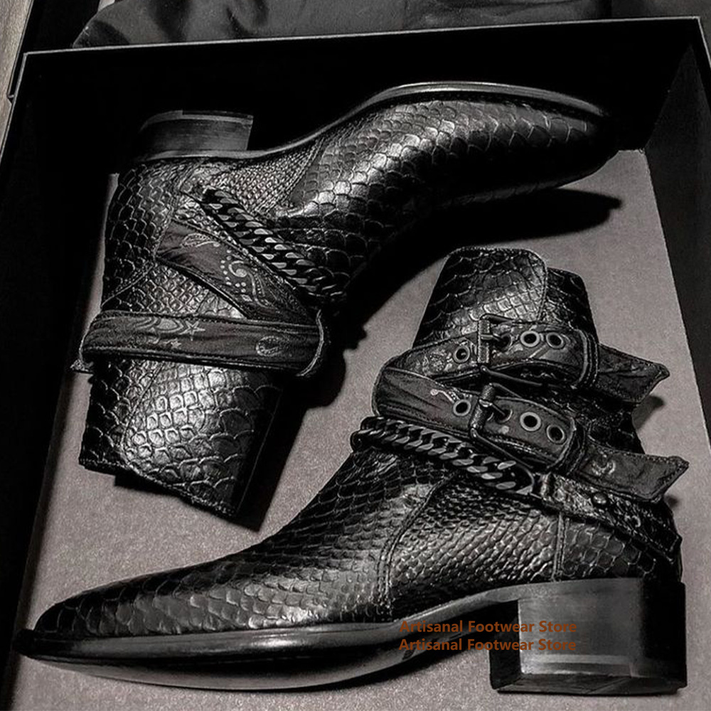 Anklet Foot Chain - Sepatu Boots Chelsea Motif Ular Gesper