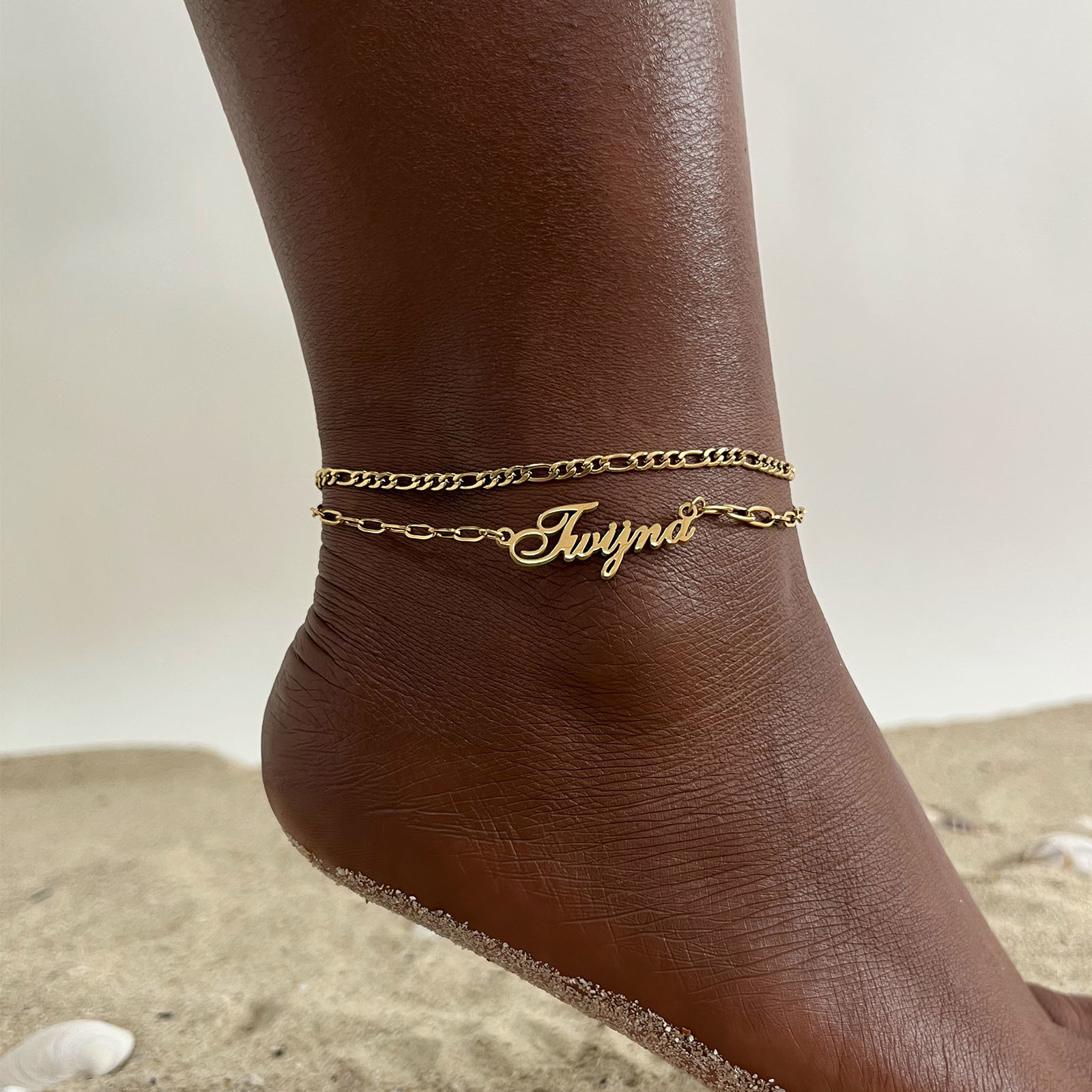 Vnox gelang kaki nama kustom u - Anklet Foot Chain ulasan dan harga
