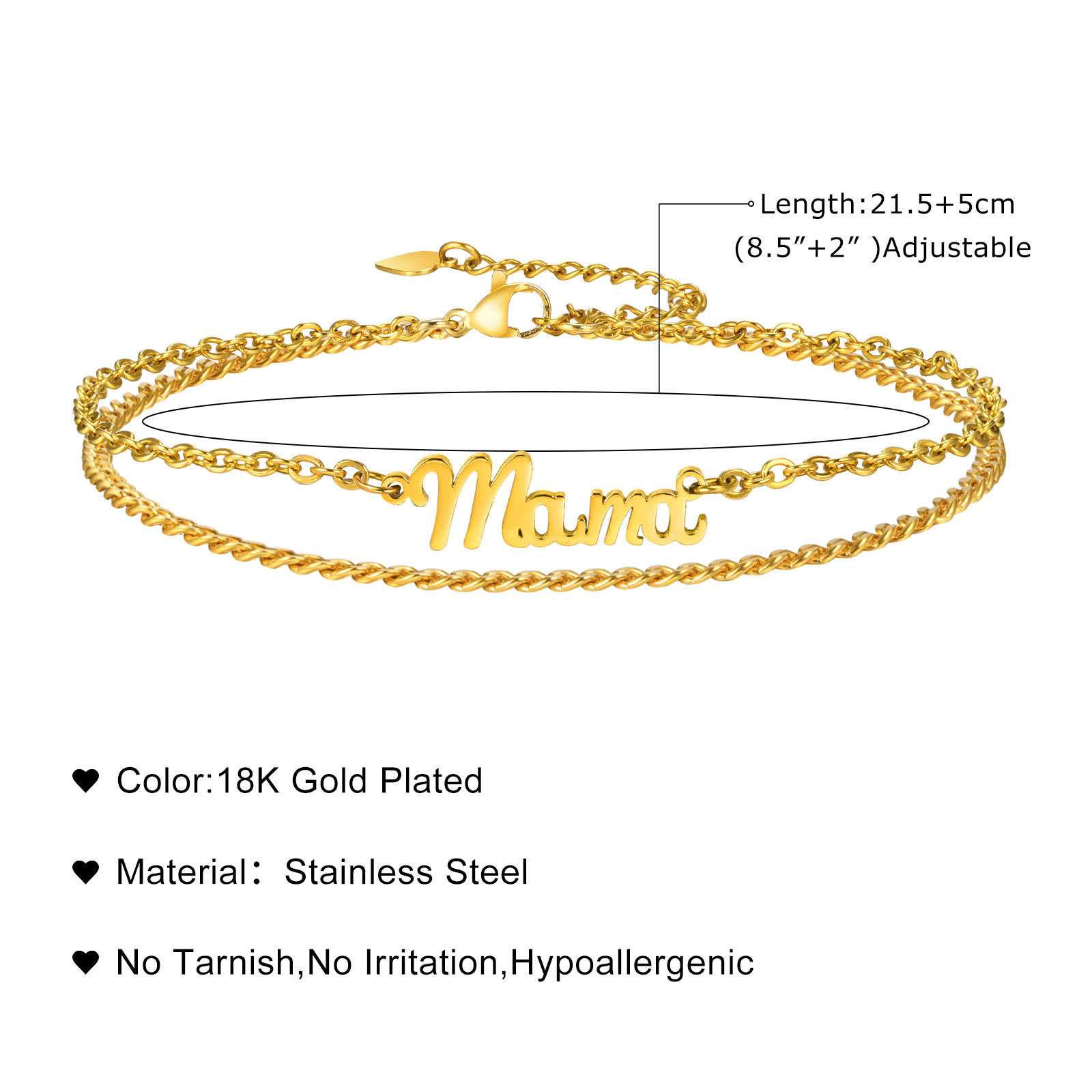 Vnox gelang kaki nama kustom u - Anklet Foot Chain ulasan dan harga