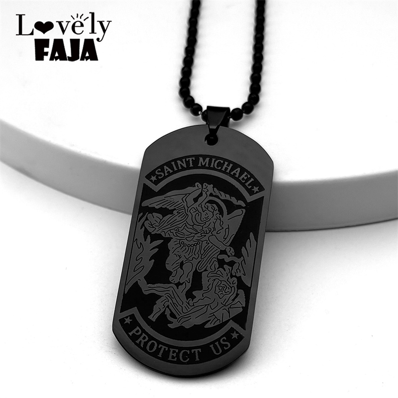 SAINT MICHAEL PROTECT US Archa - Mens Dog Tag Necklace ulasan dan harga